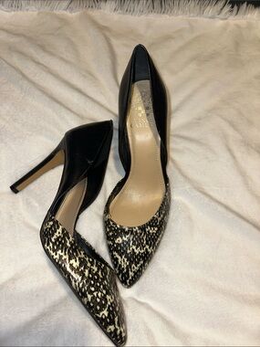 Vince Camuto Black and Cream Pointed D'Orsay Heels